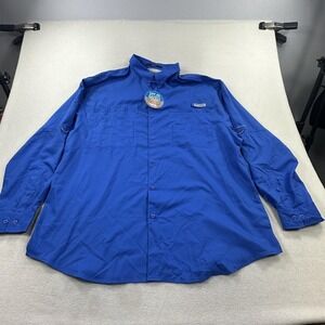 Columbia PFG Tamiami II Shirt Mens Big 3X Blue Long Sleeve Omni-Shade UPF 40